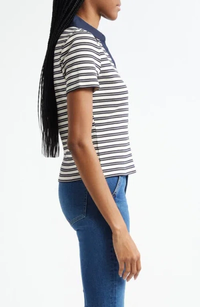 Veronica Beard Kearney Stripe Rib Stretch Cotton Polo In Multi