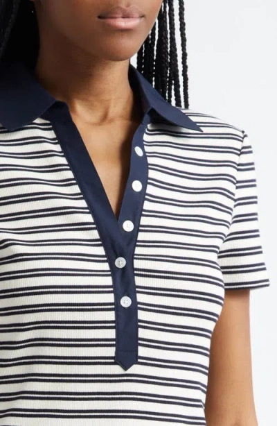 Veronica Beard Kearney Stripe Rib Stretch Cotton Polo In Multi