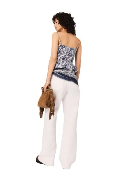 Maje Printed Smocked Top In Blue
