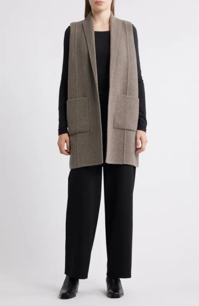 Eileen Fisher Shawl Collar Double Woven Wool Longline Vest