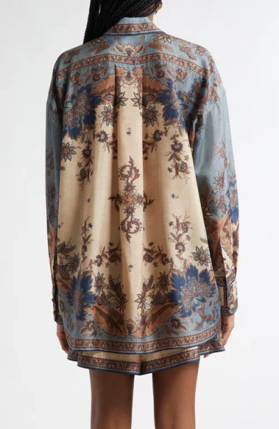 Zimmermann Womens Blue Cream Indienne Ascension Manstyle Graphic-pattern Silk Shirt