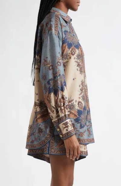 Zimmermann Womens Blue Cream Indienne Ascension Manstyle Graphic-pattern Silk Shirt