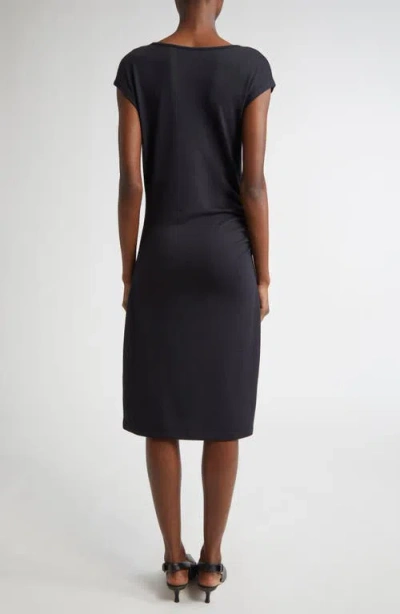 Vince Cowl Neck Side Ruched Knit Dress In Black