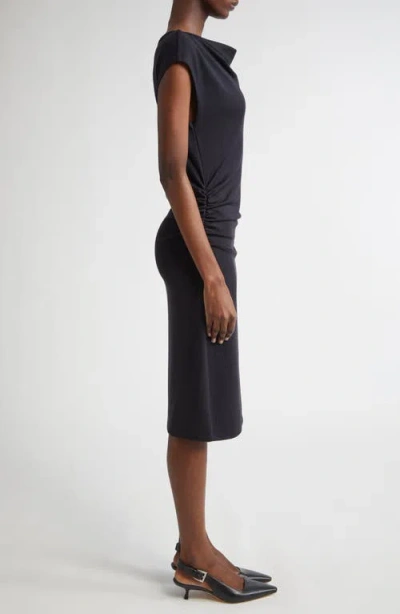 Vince Cowl Neck Side Ruched Knit Dress In Black