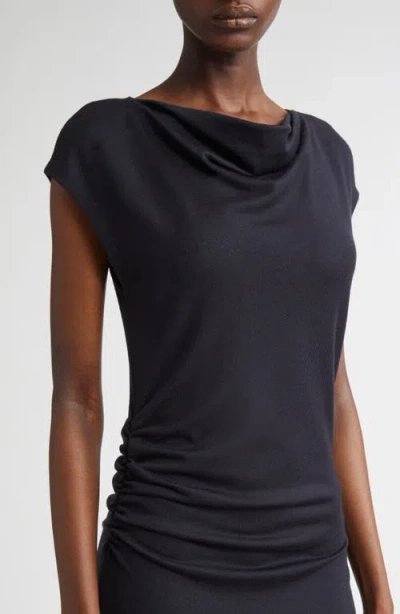 Vince Cowl Neck Side Ruched Knit Dress In Black