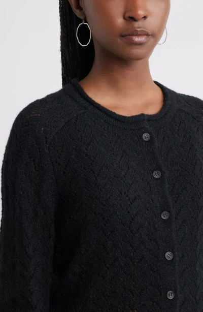 Treasure & Bond Nep Pointelle Cardigan In Black