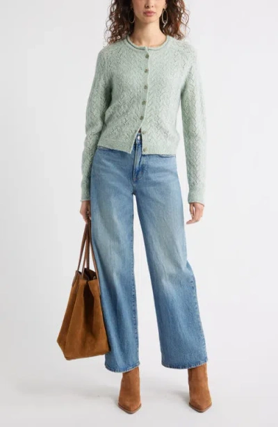 Treasure & Bond Nep Pointelle Cardigan In Green
