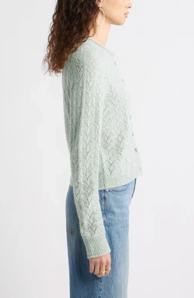 Treasure & Bond Nep Pointelle Cardigan In Green