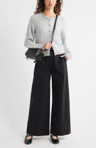 Treasure & Bond Nep Pointelle Cardigan In Gray