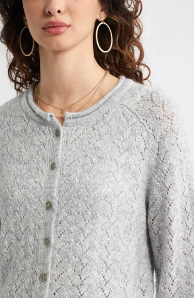 Treasure & Bond Nep Pointelle Cardigan In Gray