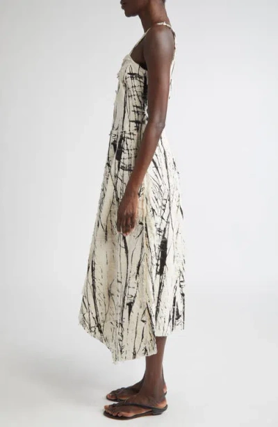Jason Wu Collection Brushstroke Fray Jacquard Asymmetric Mixed Media Gown In White