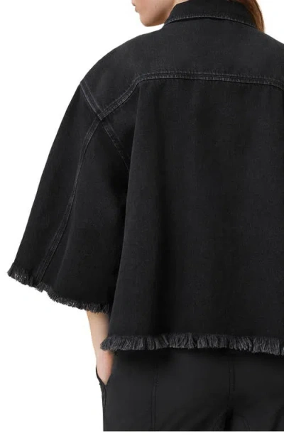 Allsaints Faye Oversize Frayed Hem Denim Button-up Shirt In Black