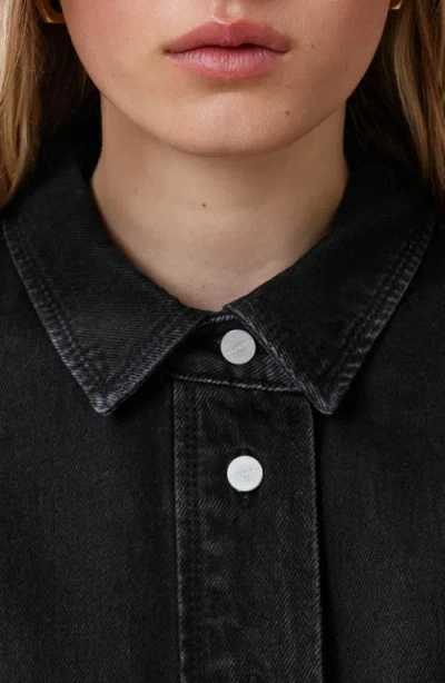 Allsaints Faye Oversize Frayed Hem Denim Button-up Shirt In Black