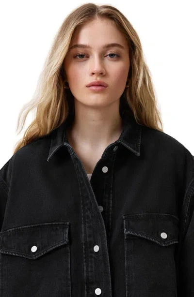 Allsaints Faye Oversize Frayed Hem Denim Button-up Shirt In Black