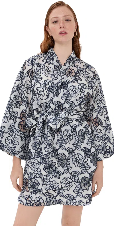 La Vie Style House Floral Embroidered Mini Wrap Navy/white