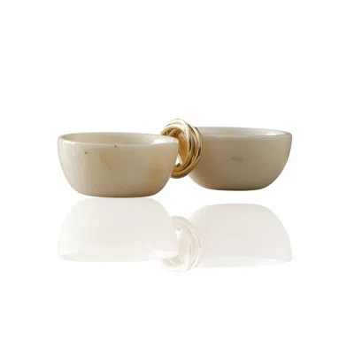 Marleth Women's Gold / White Set Of Two White Marble Mini Bowls With Gold Ring Accent