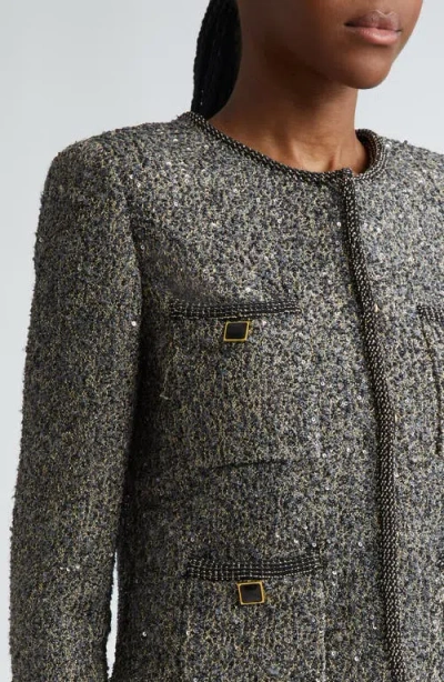 St John St. John Collection Sequin Metallic Knit Crop Jacket