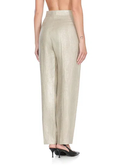 Antonelli Wide Leg Gold Linen Pants With Side Zip In White
