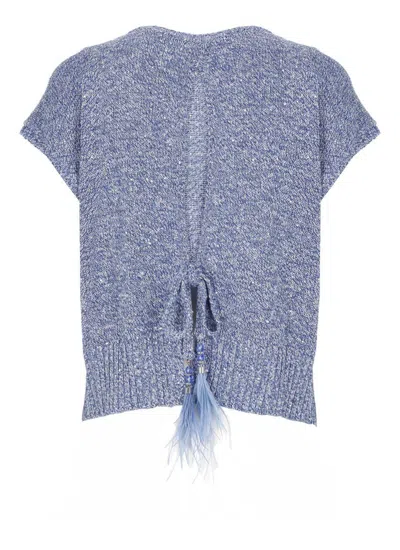 Kangra Cashmere Kangra Sleeveless Blue Cashmere Cotton Blend Sweater In Blue