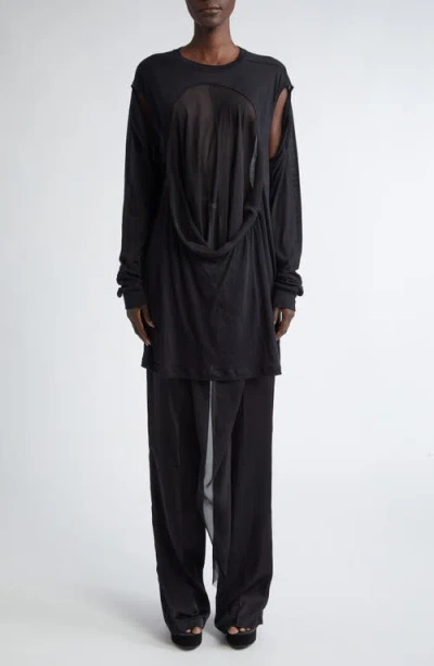 Rick Owens Drain Cutout Cotton & Silk Chiffon T-shirt