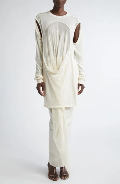 Rick Owens Drain Cutout Cotton & Silk Chiffon T-shirt In White