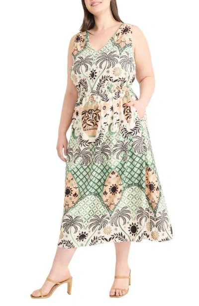 Maggy London Print Sleeveless Midi Dress