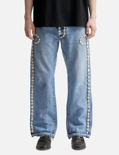 Barriers Worldwide Cowrie Shell Denim Pants
