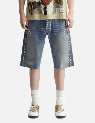 Barriers Worldwide Cowrie Shell Denim Shorts