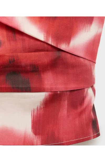 Mango Floral Strapless Cotton Top In Red