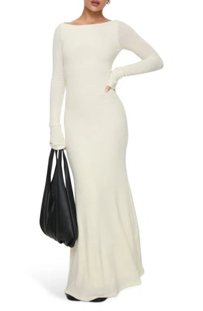 Princess Polly Snyder Open Back Long Sleeve Sheer Maxi Dress In Neutral