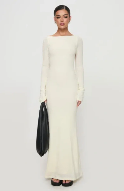 Princess Polly Snyder Open Back Long Sleeve Sheer Maxi Dress In Neutral