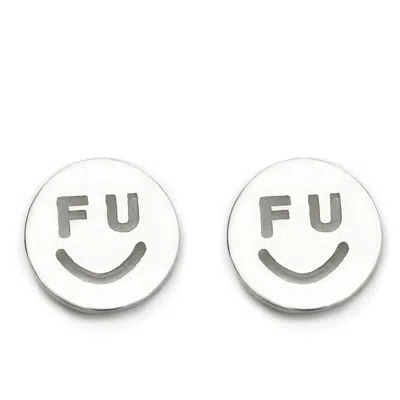 Litzi Women's Silver F U Happy Face Earrings