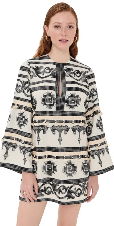 Johanna Ortiz Quetzalcalt Temple Mini Dress Ecru/black