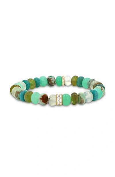 Sheryl Lowe Yg Green Mix 8mm Bead Bracelet With Scattered Diamond Donut