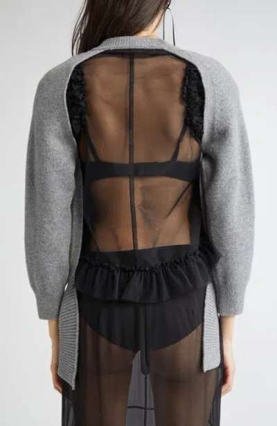 Simone Rocha Open Back Wool Blend Cardigan In Gray
