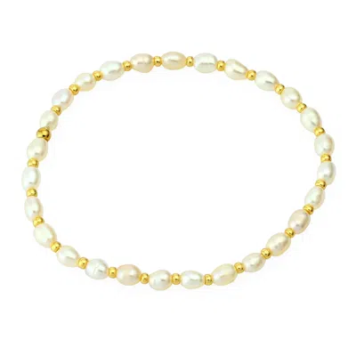 Musebox London Women's Gold / White Delicate Pearl With Gold Bead Freshwater Pearl Bracelet
