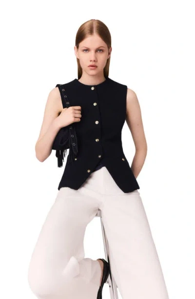 Maje Long Sleeveless Tweed Jacket