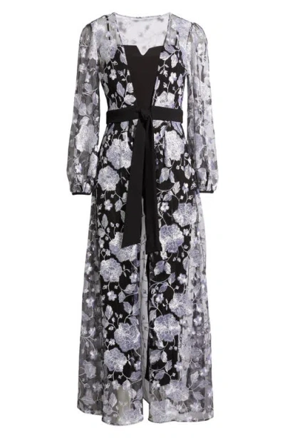 Julia Jordan Floral Embroidery Long Jacket & Jumpsuit Set
