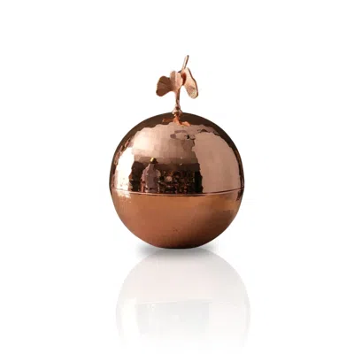 Marleth Brown Copper Hammered Brass Sphere With Ginkgo Leaf Handle