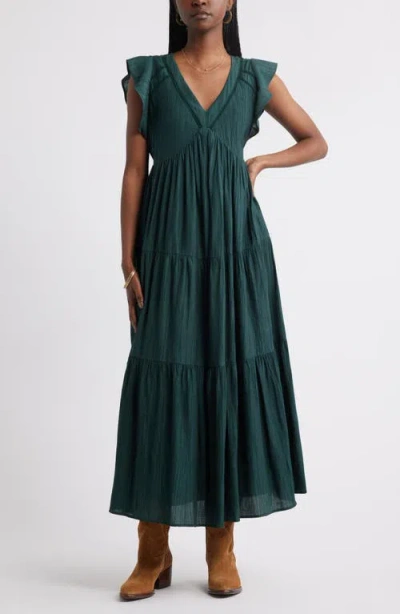 Treasure & Bond Crinkle Finish Flutter Sleeve Maxi Dress In Green