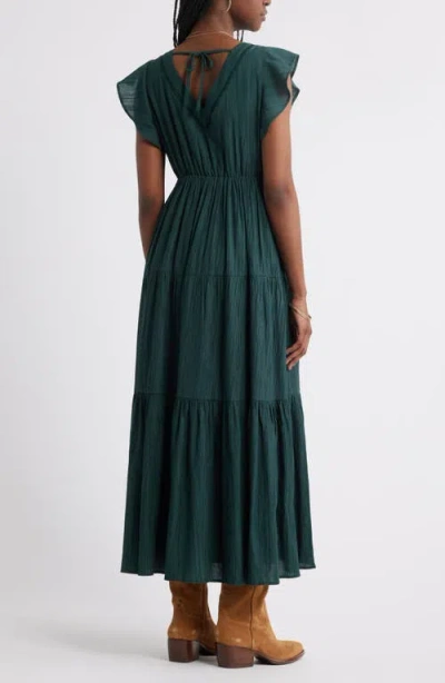 Treasure & Bond Crinkle Finish Flutter Sleeve Maxi Dress In Green