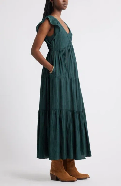 Treasure & Bond Crinkle Finish Flutter Sleeve Maxi Dress In Green