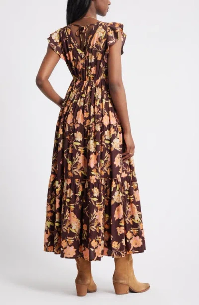 Treasure & Bond Crinkle Finish Flutter Sleeve Maxi Dress In Brown