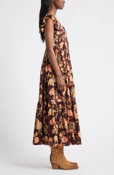 Treasure & Bond Crinkle Finish Flutter Sleeve Maxi Dress In Brown