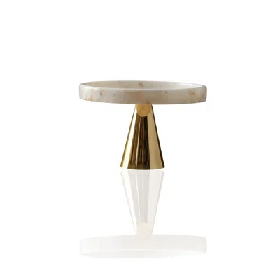Marleth Gold / White White Marble Serving Stand With Brass Cone Base