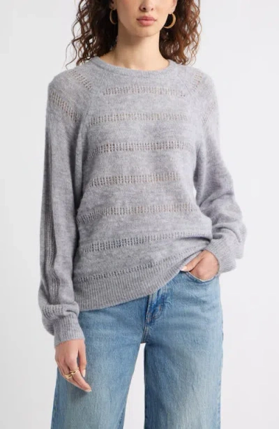 Treasure & Bond Pointelle Raglan Sleeve Sweater In Gray