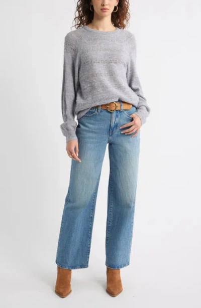 Treasure & Bond Pointelle Raglan Sleeve Sweater In Gray