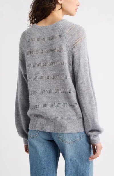 Treasure & Bond Pointelle Raglan Sleeve Sweater In Gray