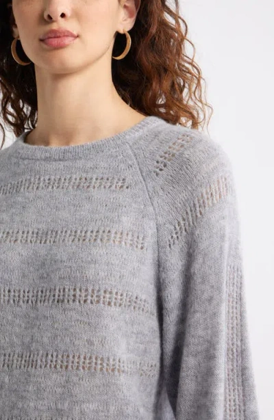 Treasure & Bond Pointelle Raglan Sleeve Sweater In Gray
