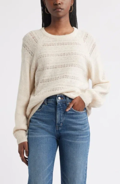 Treasure & Bond Pointelle Raglan Sleeve Sweater In White
